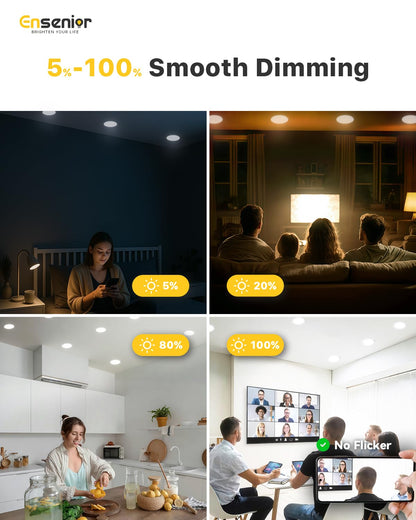 Ensenior 4 Inch Ultra-Thin LED Recessed Ceiling Light, 6000K Clear White, Dimmable, 9W, 750LM, with Junction Box