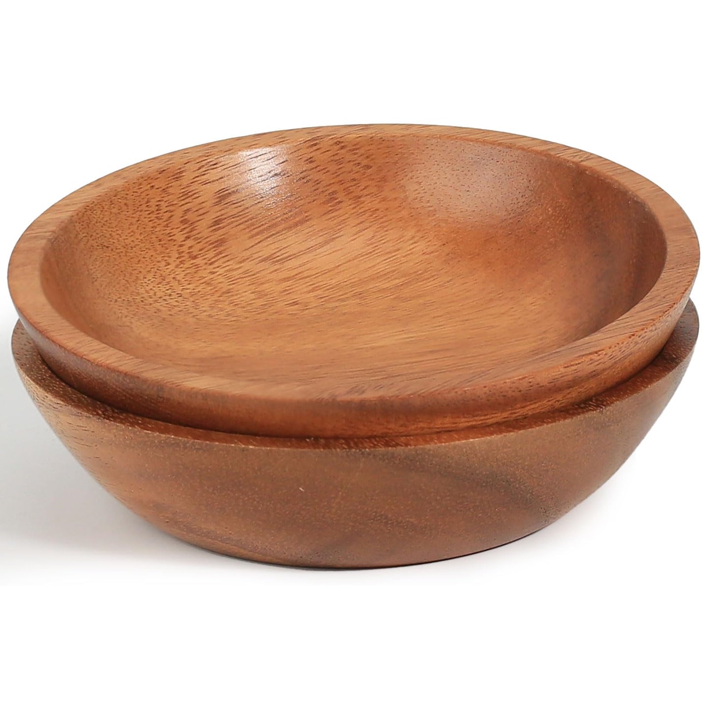 MeowAroma Acacia Wood Serving Bowls, 6 Inch Handcrafted Wooden Individual Bowls Set of 2 for Food/Soup/Salad/Pasta, Use as Snack Holder Plate for Kitchen and Dining