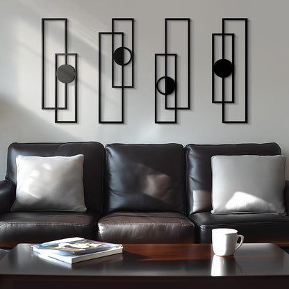 Abstract Black Metal Wall Art for Living Room, 4 Pack Large Wall Sculptures Minimalist Modern 3D Textured Geometric Metal Wall Decor for Bedroom Bathroom Kitchen Study