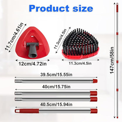 4-Section Stainless Steel Spin Mop Handles, Mop Base & Upgrade Scrub Brush Combo