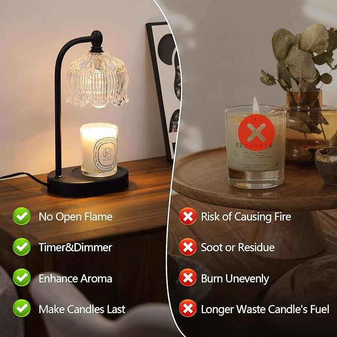 MEIXISUE Black Candle Warmer Lamp with Timer and Dimmer,Flameless Wax Melt Warmer for Jar Candles with 2 Bulbs,House Warming Gifts,Mother's Day/Birthday Gifts for Mom/Wife,Home Decor