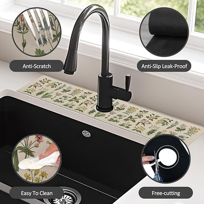 2PCS 24" X 5.5" Kitchen Sink Splash Guard Faucet Mat Floral Super Absorbent