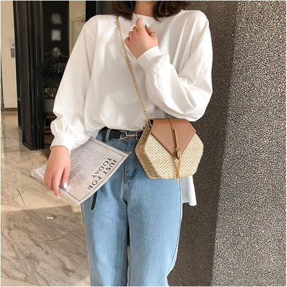 Bausweety Straw Crossbody Bag Summer Beach Shoulder Bag for Women