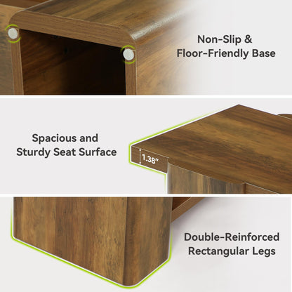 LITTLE TREE Wood Entryway Bench, 63" End of Bed Bench with Storage Shelf, Farmhouse Extra Long Shoe Bench for Entryway, Dining Room, Hallway, Living Room, Bedroom, Double-Reinforced Legs, Brown