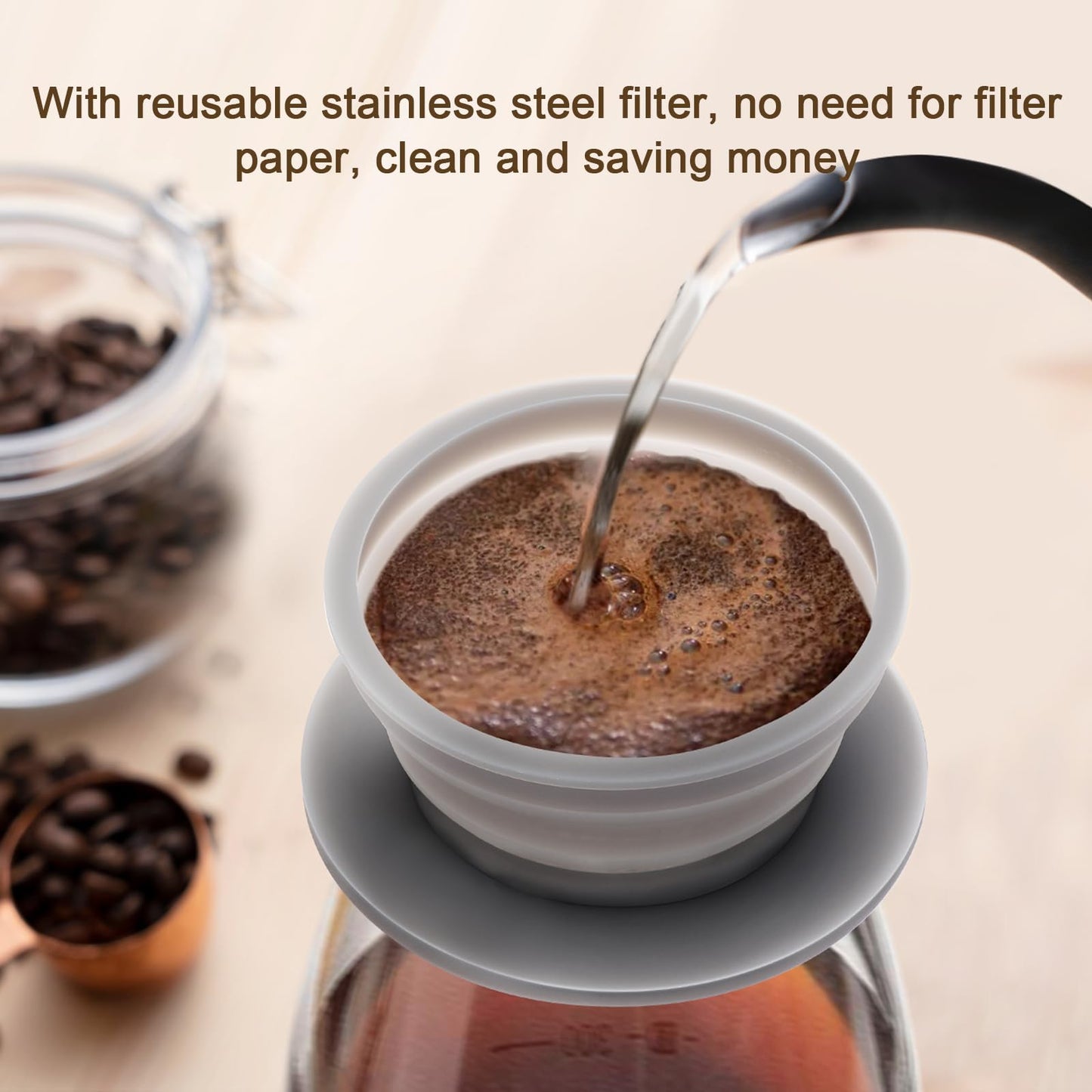 2-Packs Travel Collapsible Paperless Pour Over Coffee Dripper Kit with Stainless Steel Filter, Travel Pour Over Coffee Maker Camping, Silicone Coffee Strainer Pour Over Single Cup (Brown+Black)