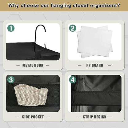 3-Shelf Hanging Closet Organizer and Storage, Foldable Hanging Closet Shelves