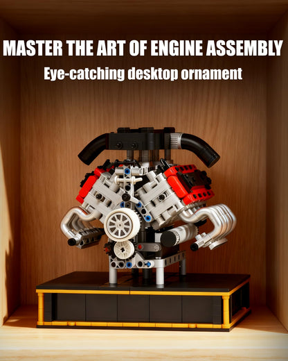MOCBURIKU V8 Engine Building Set, Build Your Own Mini V8 Model Engine Kit that Run with Battery and Motor, 8-Cylinder Car Model Engine Building Toys for Adults Kids Age 14+ (1079PCS)