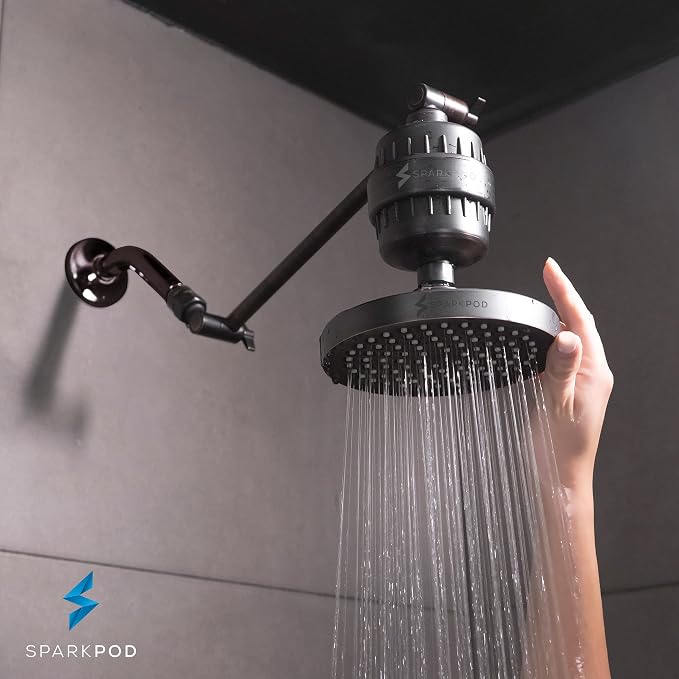 SparkPod Rain Shower Head, 6 Inch Round | High Pressure Shower Heads, 90 Nozzle (Touch-to-Clean), Adjustable Showerhead, No-tool Universal Connection