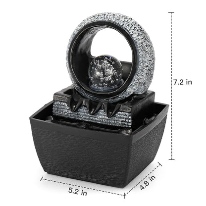 Tabletop Water Fountains, 3 Gears Desktop Fountain Indoor with Led Rolling Ball, Table Top Small Water Feature Interior Zen Relaxation Decor for Home Bedroom Living Room Office Apartment