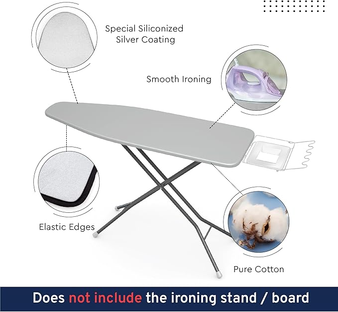 Encasa XO Ironing Board Cover and Pad 54"x18" - 4mm Felt & 2mm Foam Metallized