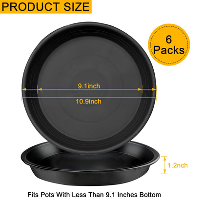 WYIPOLZI 6 Pack 10 Inch Plant Saucers Tray, Heavy Duty Plastic Plant Trays Drip Plates for Home & Garden Potted Plants, Water Trays Saucers for Pots Planter, Indoor Outdoor Use,Black