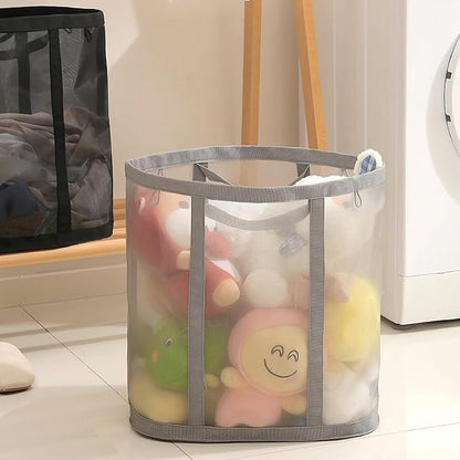 Mesh Bag with Handles, Collapsible Laundry Basket, Foldable Laundry Bag
