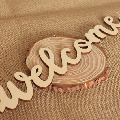 Amosfun 10pcs Welcome Wood Cutout Letters for Sign Wooden Unfinished Welcome Door Signs Decorative Wood Hanging with 10pcs Lanyard for Front Door Rustic Home Gallery Wall Decor