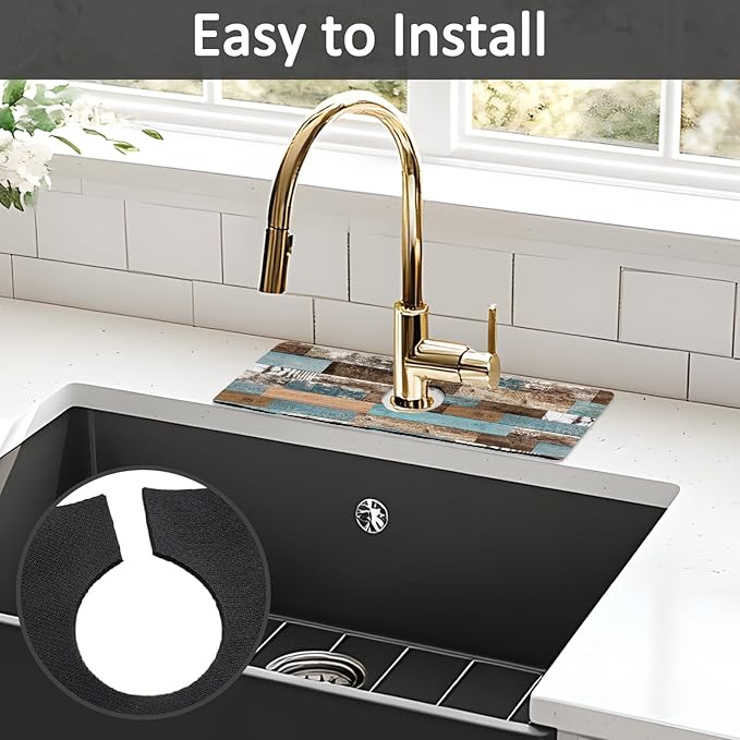 15" X 5.5" Kitchen Sink Splash Guard Faucet Mat Wood Grain Super Absorbent Fast