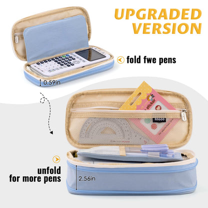 EASTHILL Big Capacity Pencil Pen Case Office College School Large Storage High Capacity Bag Pouch Holder Box Organizer Light Blue