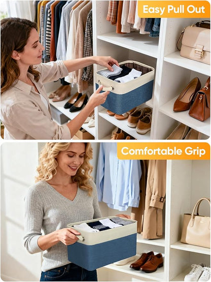 BALEINE 1 Pack Fabric Closet Storage Bins for Shelves, Linen Closet Organizers and Storage, Decorative Baskets for Organizing, Shelf, Clothes, Home, Office (Navy Blue, 14''x10''x8.5'')