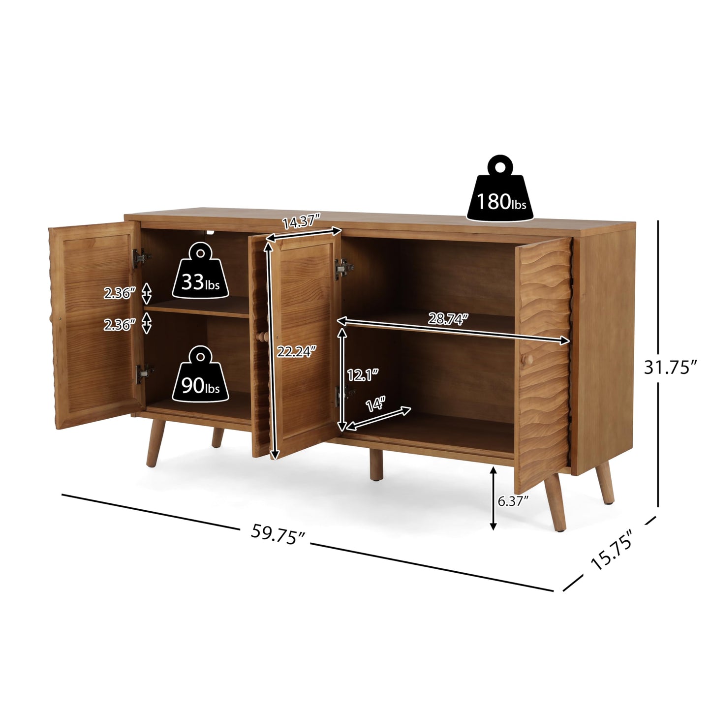 Christopher Knight Home Jope Wooden Sideboard Cabinet, Large Sideboard Buffet Cabinet, Living Room Accent Storage Cabinet with Adjustable Shelves,Kitchen Cabinet Organizer for Coffee Bar,Natural Brown