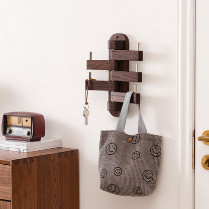 TREOAKWIS Walnut Wood Coat Hooks, Coat Rack Wall Mount Swivel & Heavy Duty Wall Hooks for Bedroom, Entryway, Living Room, Bathroom,Office, Classroom