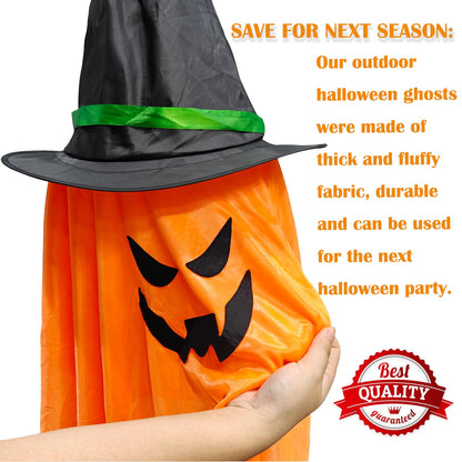 BokingOne Halloween Decoration 2 Pcs Large Halloween Lighted Glowing Ghost Witch Hats, Hanging Ghost Ornaments for Indoor Outdoor Home, Garden, Tree, Yard Party Decor