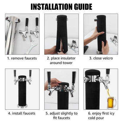 Dbgogo Kegerator Tower Insulator for Standard 3” Diameter Double Tap Draft Beer Tower, Stretchy Neoprene Beer Tower Cover to Minimize Condensation & Reduce Foam