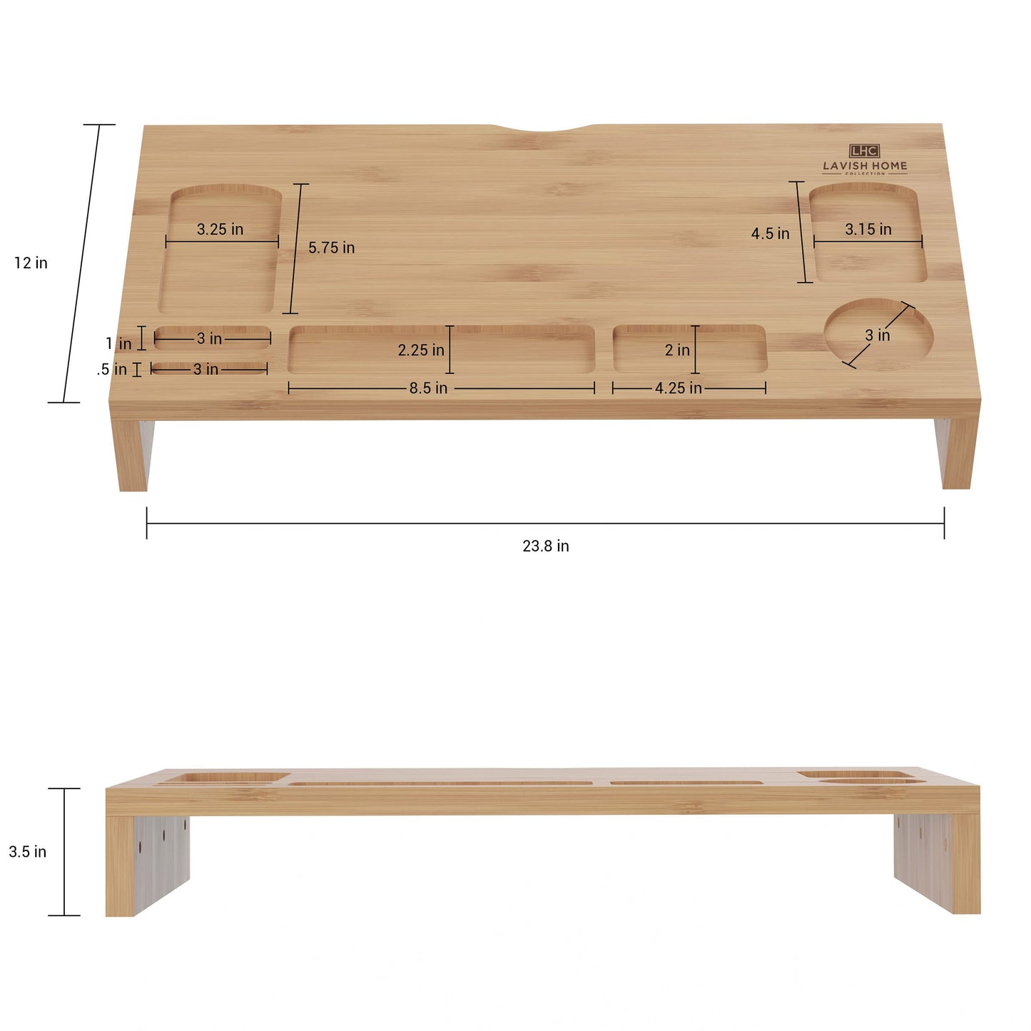 Lavish Home Bamboo Monitor Riser Set – 2-Pack Wooden Laptop Stand and PC Computer Shelf Set for Home, Office, or Dorm Rooms – Office Accessories