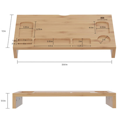 Lavish Home Bamboo Monitor Riser Set – 2-Pack Wooden Laptop Stand and PC Computer Shelf Set for Home, Office, or Dorm Rooms – Office Accessories