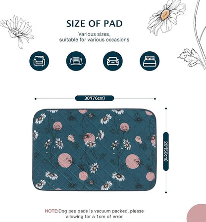 IEUUMLER Washable Pee Pads for Dogs, 2 Pack Non-Slip & Waterproof Pack Whelping Pad, Reusable Washable Puppy Potty Training Pad with Fast Absorbent for Playpen EU007 (Navy Blue Daisy, 30"X20"-2pcs)