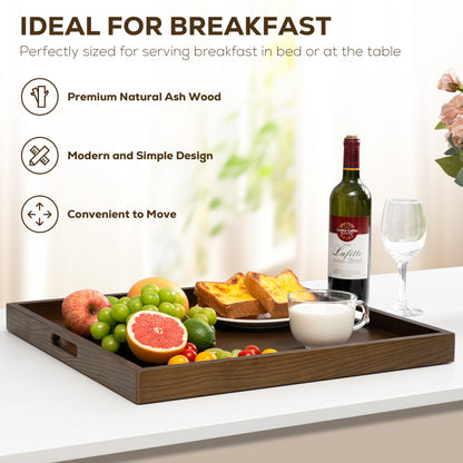 Axeman 22 Inch Large Square Wooden Ottoman Tray for Living Room|Extra Large Serving Tray with Handles for Coffee Table, Breakfast|Decorative Wood Tray for Ottoman Couch Sofa Kitchen|Walnut