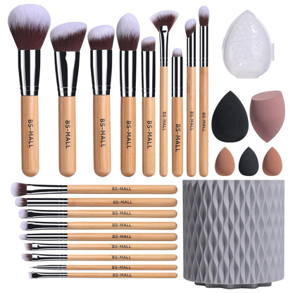 BS-MALL Makeup Brushes Premium Synthetic Foundation Powder Concealers Eye Shadows 18 Pcs Brush Set with 5 sponge & Holder Sponge Case (A-Pink)