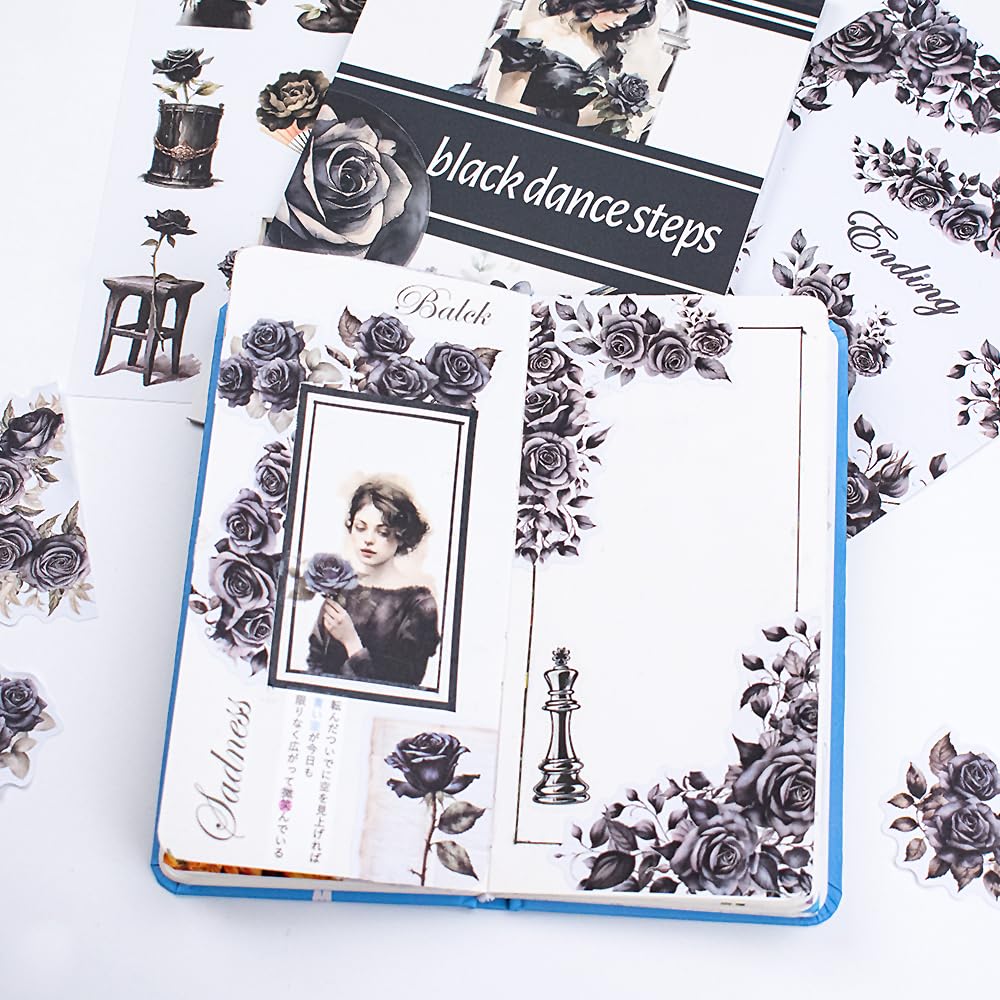 Dwpetzo Scrapbook Stickers for Journaling Adults, Pre-Cut Transparent Stickers, Scrapbooking Materials, Waterproof Sticker Book for Junk Journals, Scrapbook Supplies