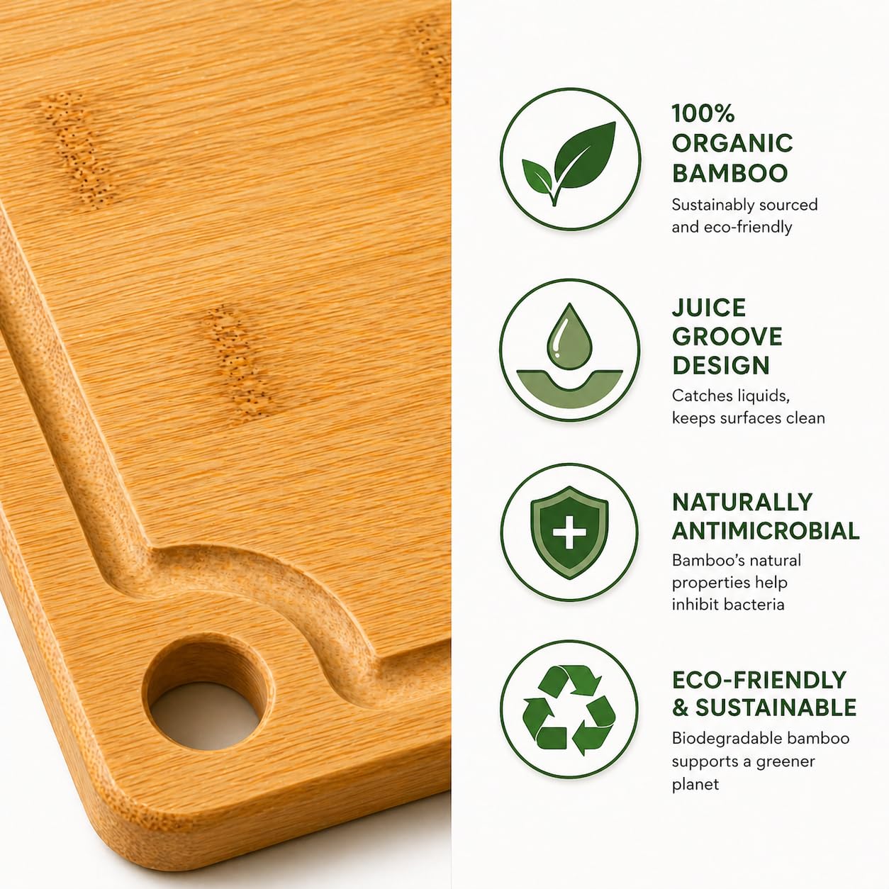 VNAM Bamboo Cutting Board Set of 3 for Kitchen, Wooden Chopping Boards with Juice Groove & Easy-Grip Handle, 9x6 12x8 15x10 Inch