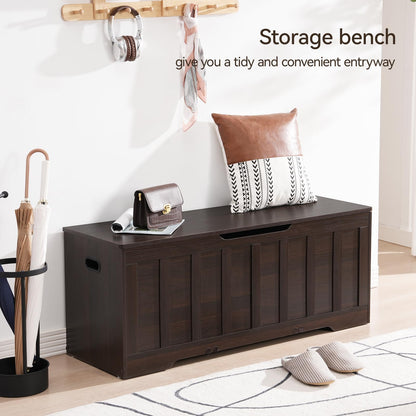 VANKILEY 47.2" Storage Chest Extra Large, Storage Trunk with 2 Safety Hinges, Wooden Storage Bench, Shoe Bench, 47.2x15.7x19.1 Inch, Easy Assembly, for Bedroom, Living Room, Entryway, Espresso