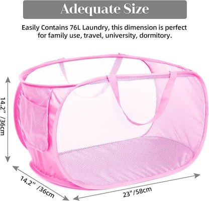 Durable Collapsible Laundry Baskets, Mesh Pop Up Laundry Hamper