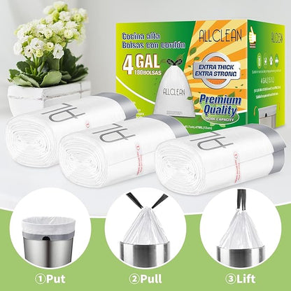 ALLCLEAN 4 Gallon Small Trash Bags, 180 Bags Unscented Small Garbage Bags