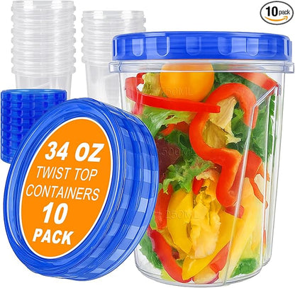 10 Pack 34oz Reusable Freezer Food Storage Containers