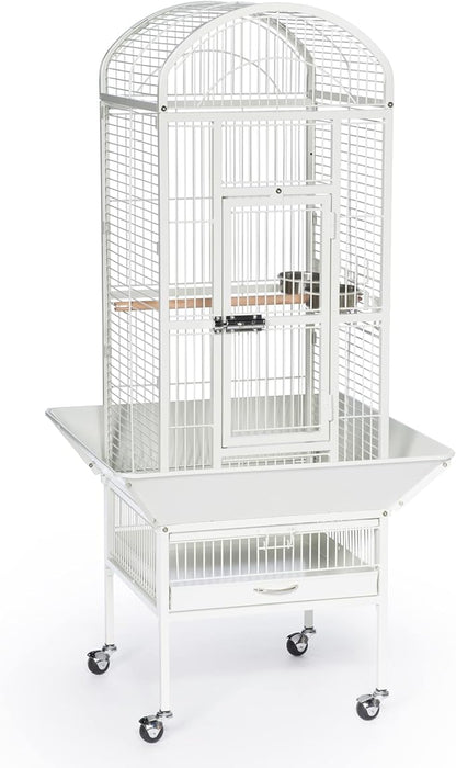 Prevue Pet Products Dome Top Bird Cage - Powder‑Coated Steel Cage with Wheels, Push Button Locks, Seed Guards and Perch, Ideal for Cockatiels, and All Small-Medium Sized Birds - Chalk White