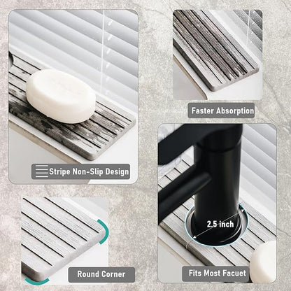 WIFORH Faucet Mat for Kitchen Sink, 16 inch Long Diatomite Fast Drying Stone