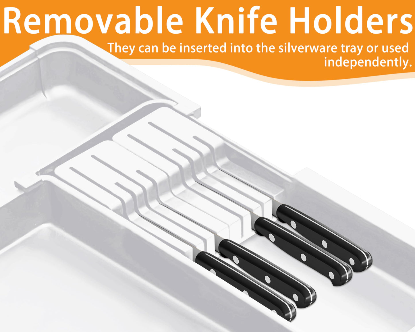 Homecor Silverware Organizer - Expandable Large Kitchen Drawer Organizer Utensil Organizer with 2 Removable Knife Blocks, 22"x 19"Cutlery Tray Drawer Dividers for Kitchen Flatware(6-9 Slots) (Black)