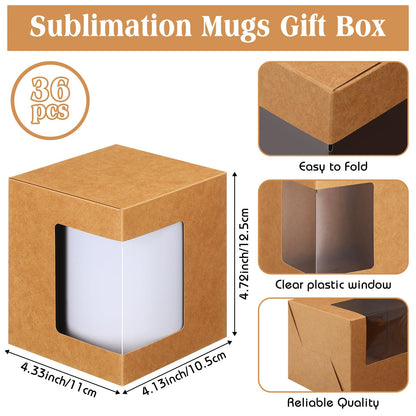 Harloon 36 Pack Mug Boxes for Gifts Coffee Mugs Boxes Gift for Shipping Sublimation Transparent Wine Glass Gift Packaging Box for Blanks 11oz, 12oz, 15oz Wrapping(Brown)