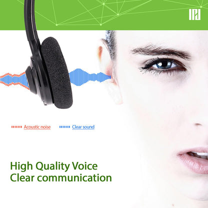 IPD Phone Headset for Office and Call Center Wired QD to RJ9 IPH-215 Binaural-Compatible with with Yealink SIP, Grandsteam, Sangoma, +Ooma and LG landline Phones
