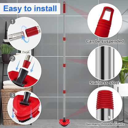 4-Section Stainless Steel Spin Mop Handles, Mop Base & Upgrade Scrub Brush Combo