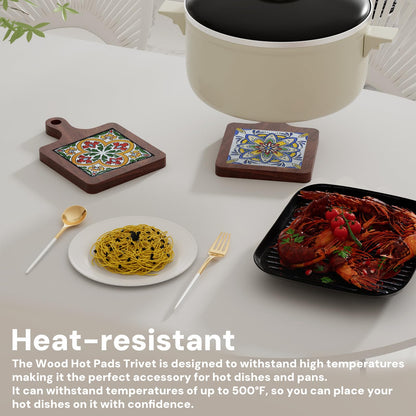 Wooden Trivets for Hot Dishes，3-PCS Set of Wooden Non-Slip Coasters with Stand,Base is Also a Cell Phone Holder,hot Pads for Kitchen，Trivets for hot pots and Pans,Hot Pad to Portect Your Countertop