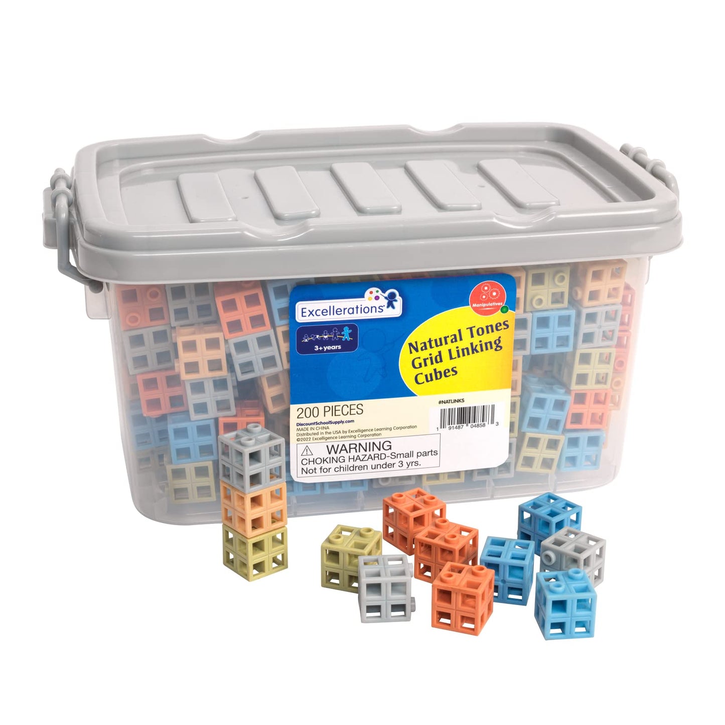 Excellerations Natural Tones Grid Linking Cubes - 200 Pieces
