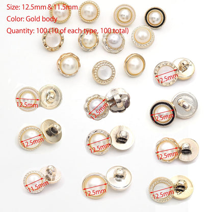 Youmeizer 100PCS(10 Styles) Resin Button Decorated with Artificial Pearls for Crafting· Sewing Replacement·Replacement·Knitting Sweaters Handmade Crafts It's stored in a Plastic Box (Gold)