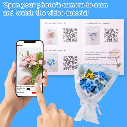 WSICSE 500Pcs Blue Pipe Cleaner Flower Kit, Pipe Cleaners Bulk Chenille Stems with Floral Wires, Gardening Tape,Stamen& Ribbon, Wrapping Paper (5 Colors)
