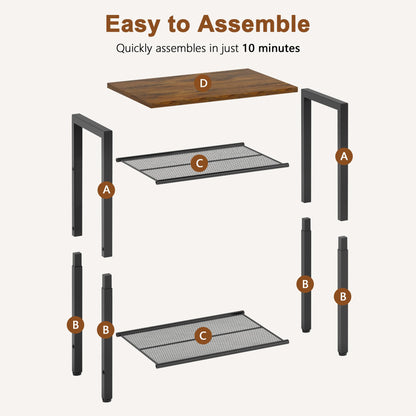 Hoctieon 2-Set 3 Tier End Table, Telephone Table Set of 2, Tall Side Table with Storage Set of 2, Small Nightstand for Small Spaces, Metal Frame, for Living Room, Bedroom, Sofa Couch, Rustic Brown