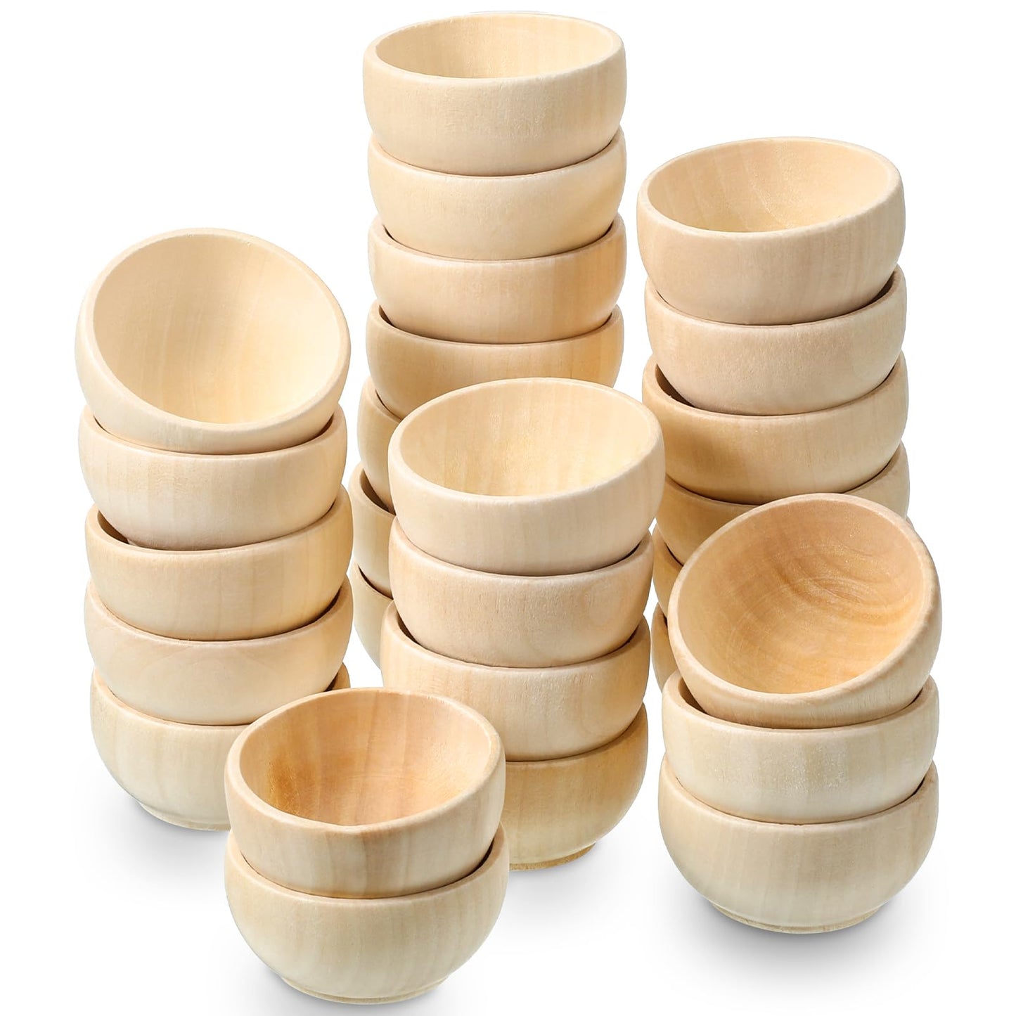 Lyksgir 40pcs Wooden Pinch Bowls, Wood Small Bowls, Mini Unfinished Bowl Set, Mini Round Bowl for Dipping Nuts, Dipping Sauce, Spice, Snacks, Candy, and Home Decor, 1.2 x 2.2 Inches