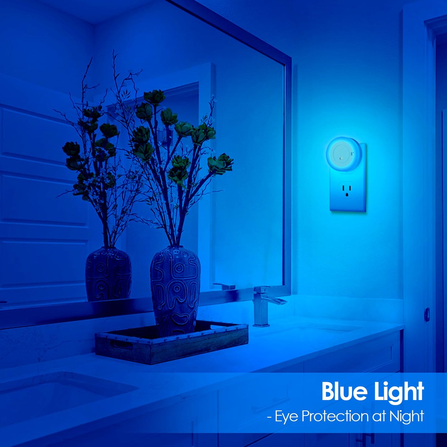 FOLKSMATE LED Night Lights Plug in, Dimmable Nightlight Plug Into Wall with Light Sensor, Soft White Adjustable for Adults, Bedroom, Bathroom, 2-Pack