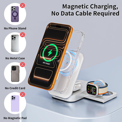 [Apple MFi Certified]Magnetic Charger 3 in 1 Charging Station,25W Wireless Foldable Mag-Safe Charger 6FT USB-C Cable Wireless iPhone Charging Station Compatible with iPhone 17/16/15/14/13/12 Pro/Plus