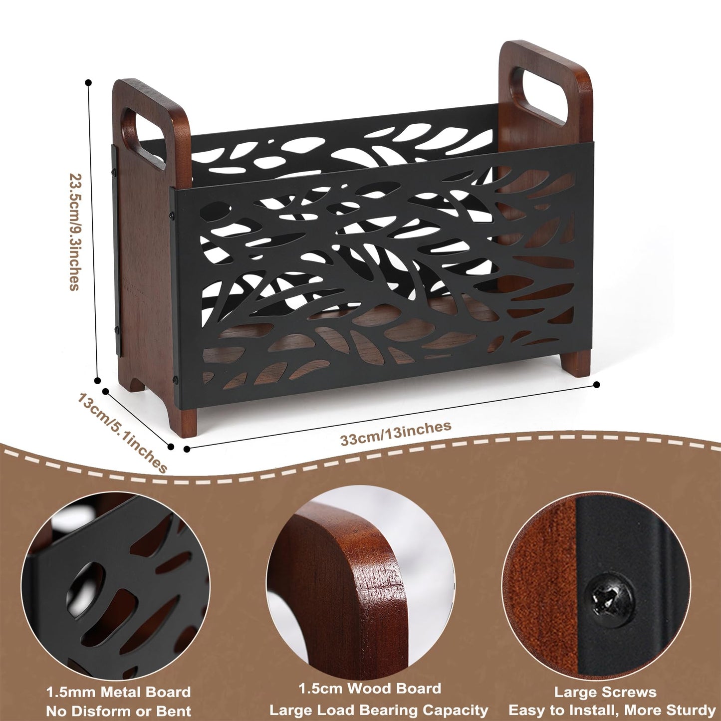 QILICHZ Magazine Holder,Wood Magazine Rack,Rustic Magazine File Holder,Magazine Storage Basket,Magazine Rack Floor,Farmhouse Magazine Organizer for Magazines,Books,Newspapers